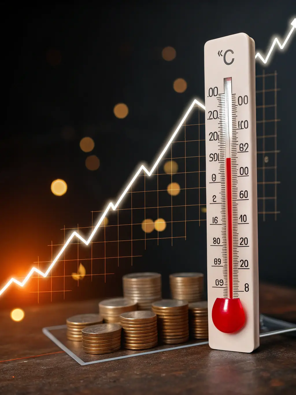 A visual representation of inflation rates, depicted as a rising thermometer or a chart with an upward-sloping line. The image is used to highlight the current inflation trends.